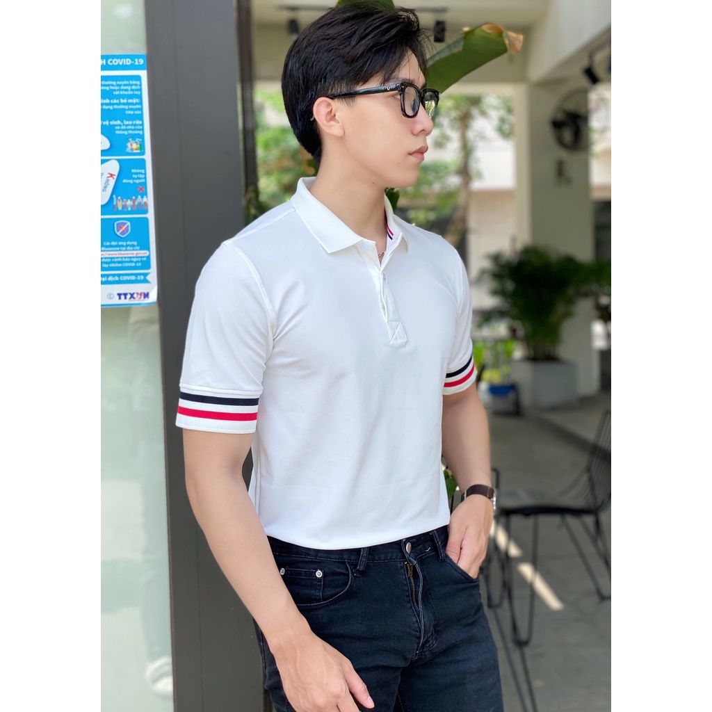 ÁO THUN POOL NAM TRƠN PHỐI 2 SỌC TAY ÁO ĐƠN GIẢN