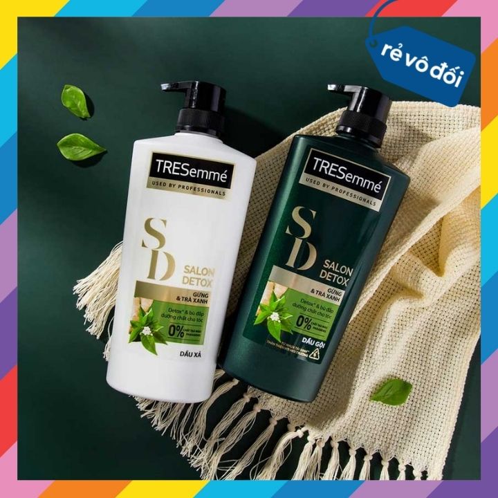 Dầu Gội, Xả Tresemme Salon Detox Cho tóc chắc khỏe cùng Gừng và Trà Xanh Dầu gội xả Detox tóc sạch sâu:Gội 640g, Xả 620g