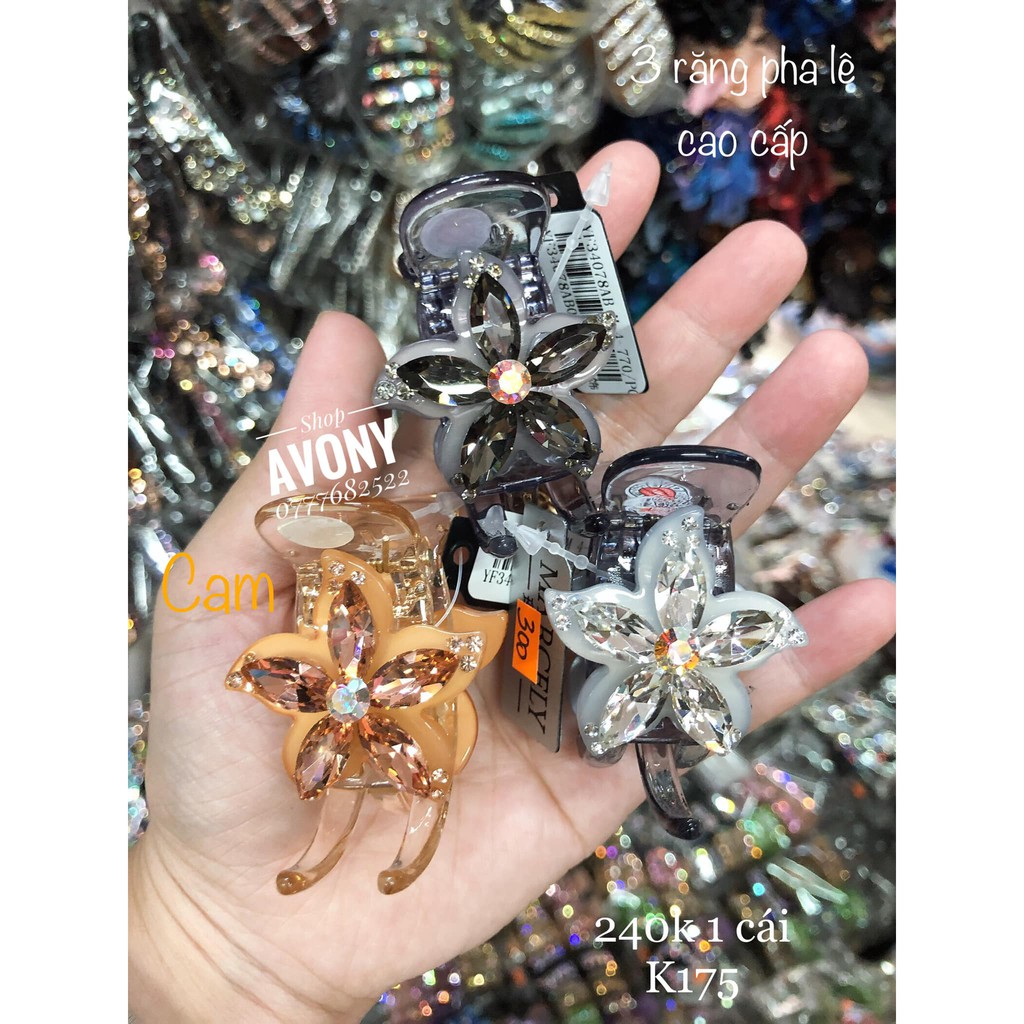 Kẹp tóc càng cua 3 - 5 răng trong pha lê cao cấp Marcely hình hoa cánh nhọn