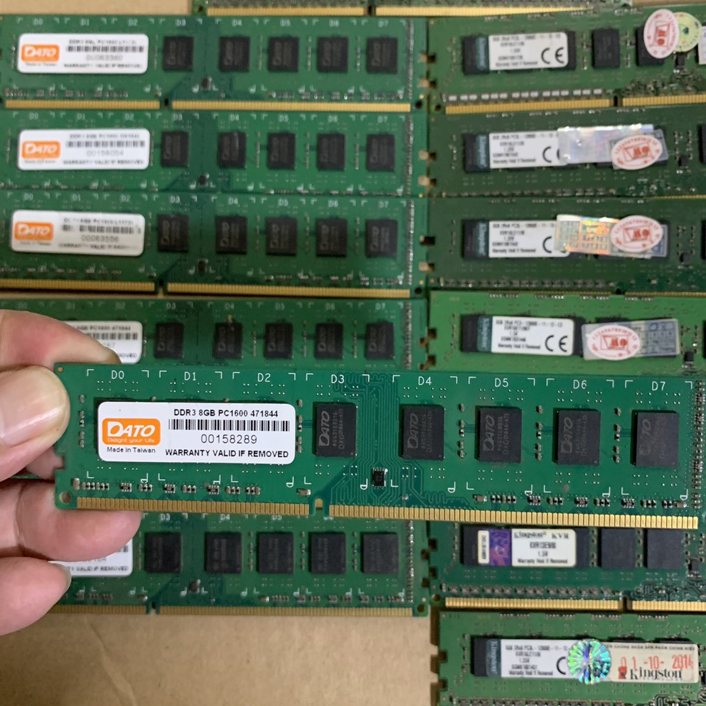 DDR3 Ram 8G - DDR3 - BUS 1600 Hiệu Dato,Kingston chân Ram Vàng Không Kén Main - Vi Tính Bắc Hải