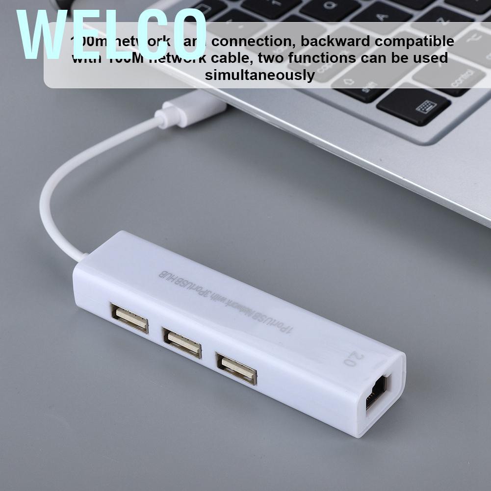 Bộ Chuyển Đổi Welco Usb 3.1 Type-C Male Sang 3 Port 2.0 Hub Female Rj45 100m