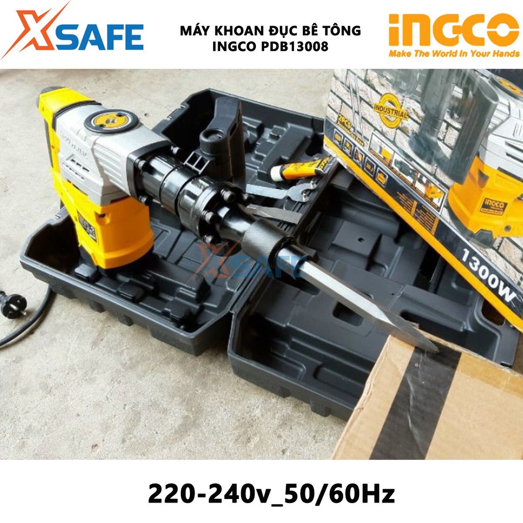Máy đục bê tông INGCO PDB13008 - Điện thế 220-240V, dùng khoan đục các loại bê tông, tường ,nền, đất đá, lực đập 20J