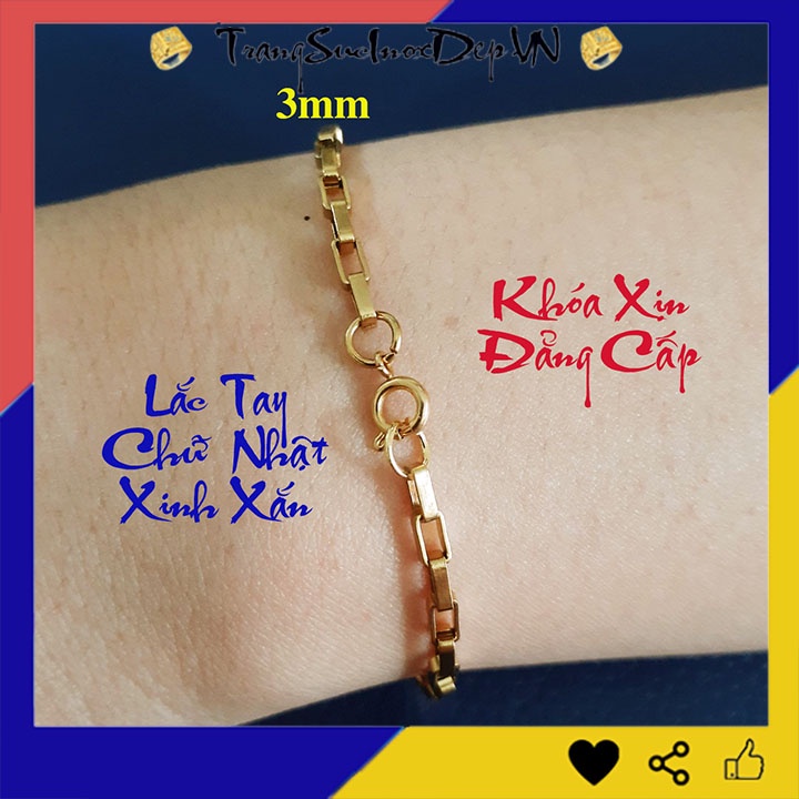 Lắc tay nữ inox kiểu chữ nhật màu vàng Khóa Vip siêu đẹp, sang trọng dễ phối đồ