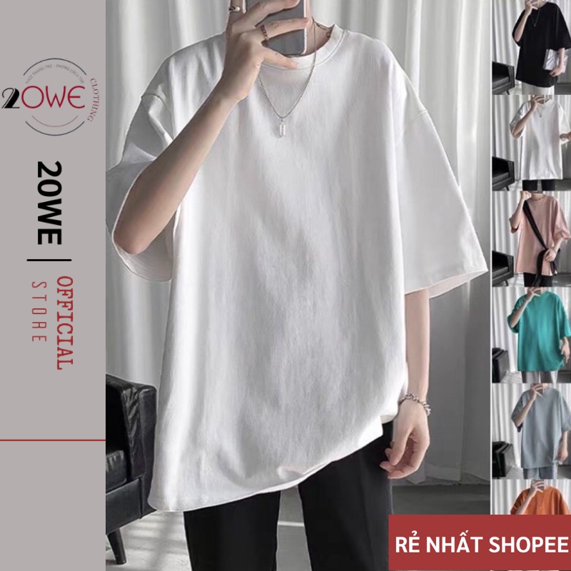 Áo thun Unisex 20We Basic Tee phông trơn nam nữ RP_01 tay lỡ oversize form rộng 4 màu