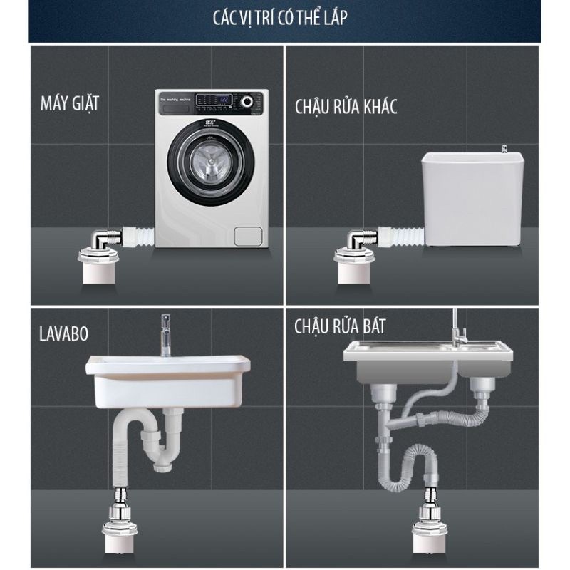 Ga thoát máy giặt, thoát chậu lavabo, thoát sàn ngăn mùi ngăn côn trùng chống hôi