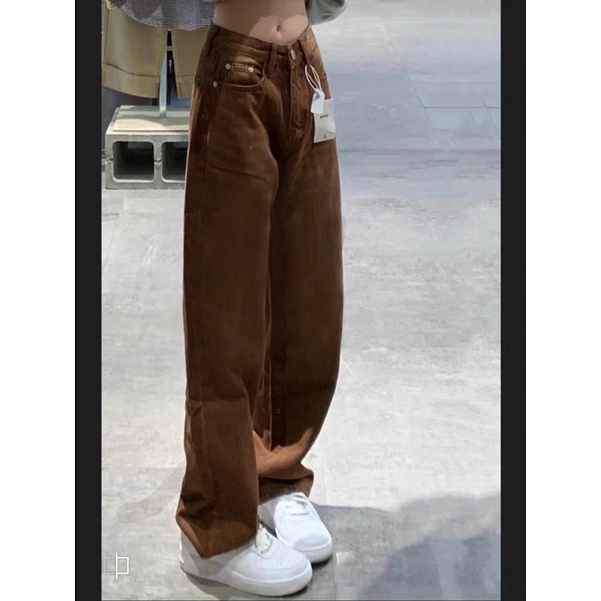 (ORDER TAOBAO) Quần Jeans Kaki ống rộng nâu/xanh kèm feedback thật