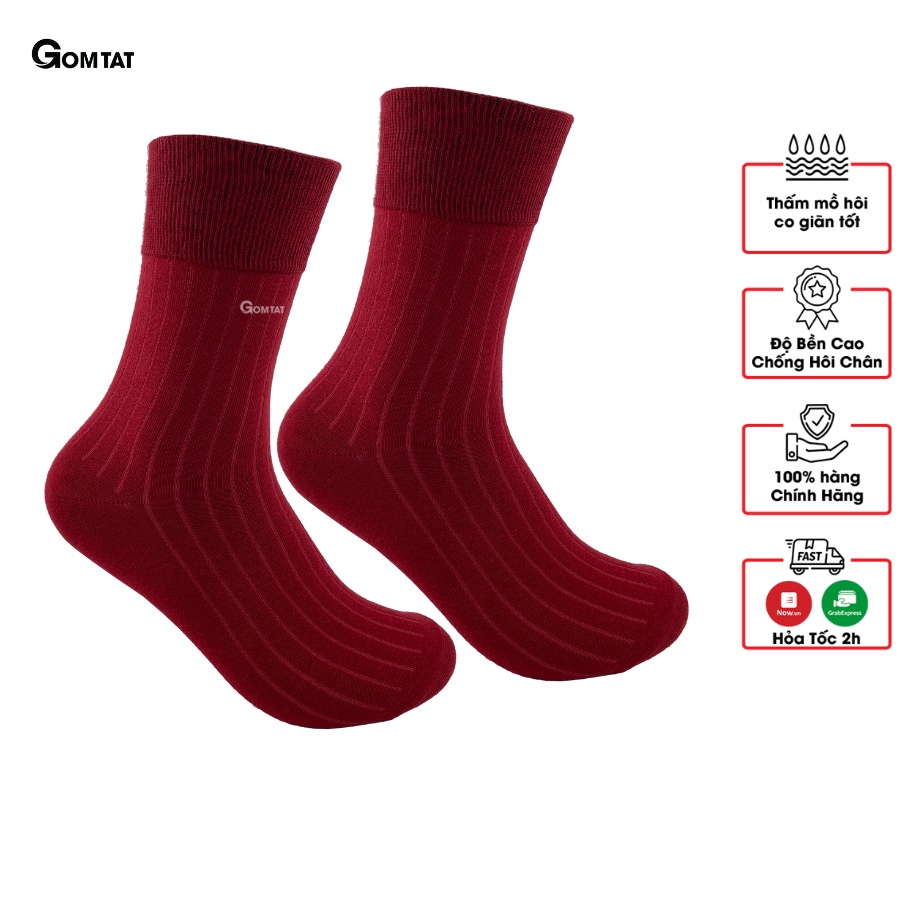 Tất Nam Công Sở GOMTAT Họa Tiết Gân Chìm Màu Đỏ, Vớ Cổ Cao Nam Cao Cấp Chất Cotton Hút Ẩm Thoáng Khí - GOM-TAYGANCHIM-DO