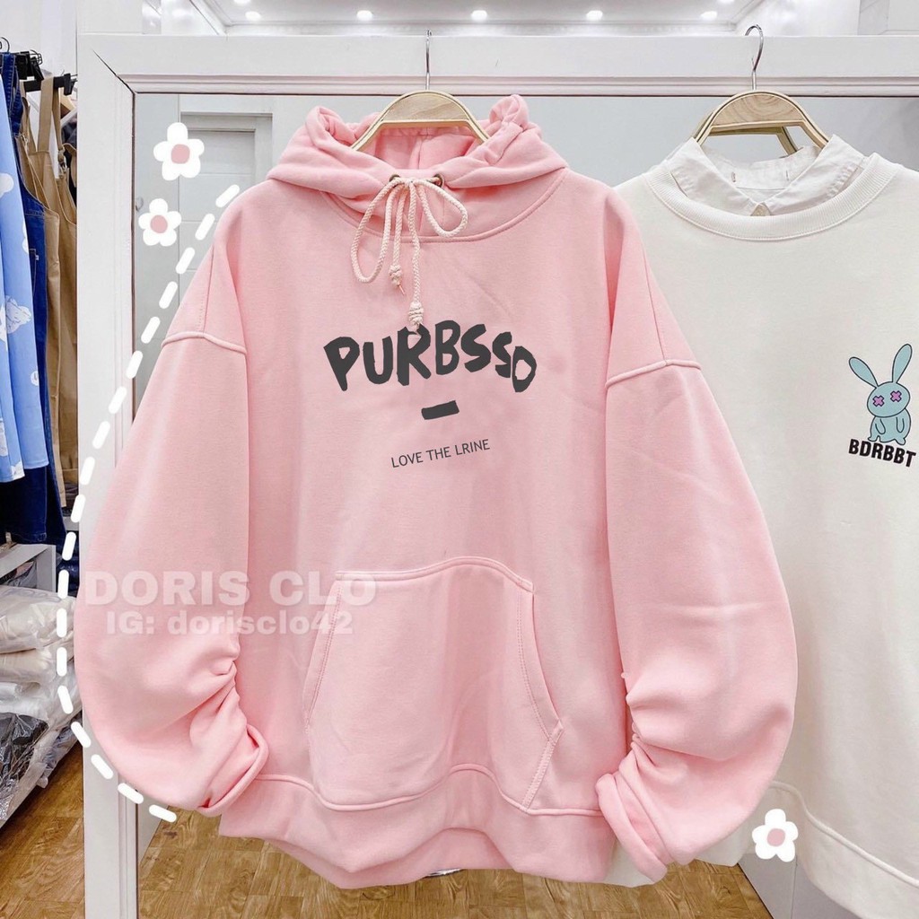 [Ảnh Thật+Video]Áo Khoác Hoodie Nữ Form Rộng Tay Phồng Nỉ Bông In PURBSSO ulzzang Style AK217 Unisex Form Rộng