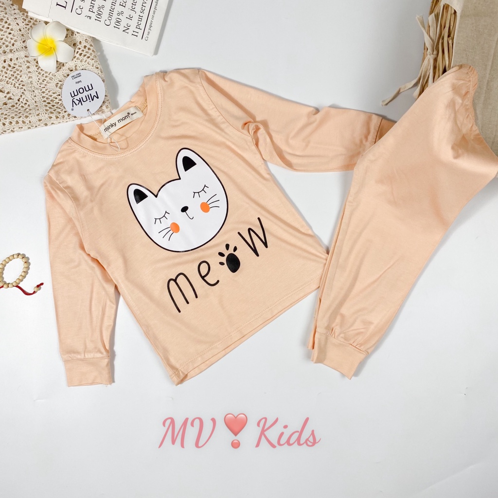 [SALE] Bộ Quần Áo Bé Gái, Bé Trai Minky Mom Vải Thun Lạnh Hoạ Tiết Sư Tử Meow, Bộ Dài Tay Cho Bé Mặc Nhà MKMTD2159