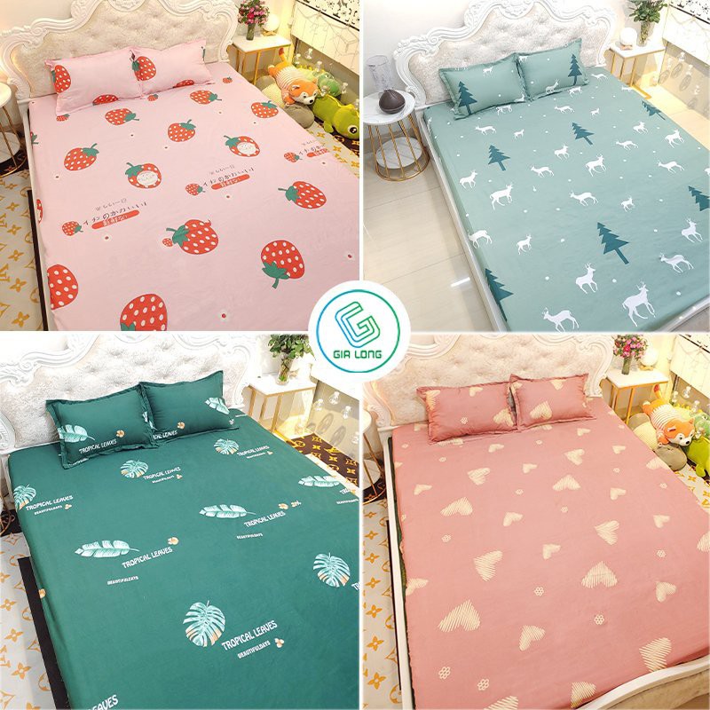 Bộ ga gối 💖m6/m8💖 drap giường poly, ga trải giường + 2 vỏ gối nằm đơn giản Gia Long Home