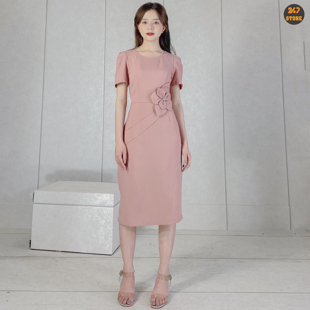 [Mã SKAMSALEP6 giảm 10% tối đa 100K đơn 150K] Đầm dáng ôm nữ tay ngắn ôm hoa eo thiết kế tiểu thư | BigBuy360 - bigbuy360.vn