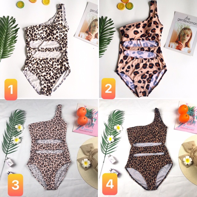 Bikini liền mảnh che bụng lệch vai da beo