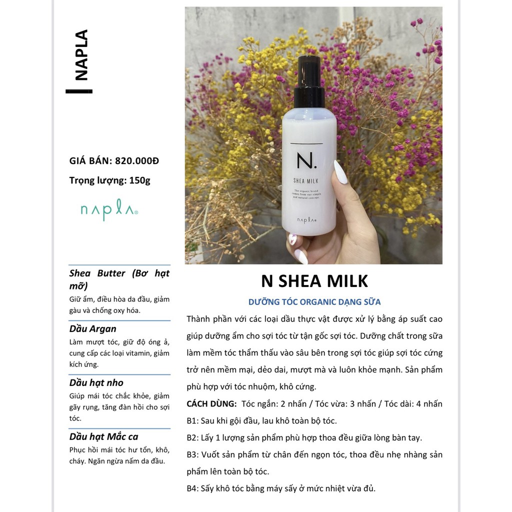 Sữa dưỡng tóc xả khô NAPLA N. SHEA MILK 150ml chính hãng