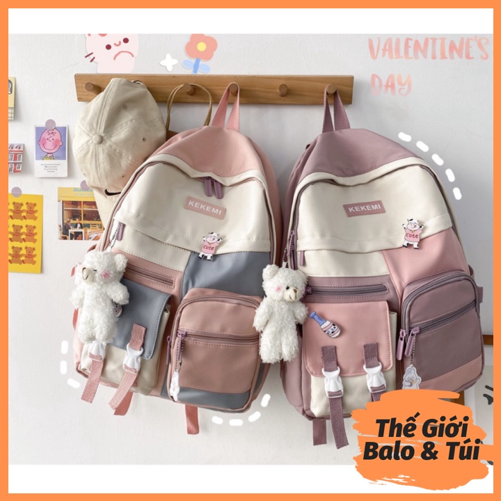 Balo cặp ulzzang basic nữ thời trang đi học đi chơi du lịch giá rẻ đựng vừa laptop canvas PHỐI MÀU | thegioibalo