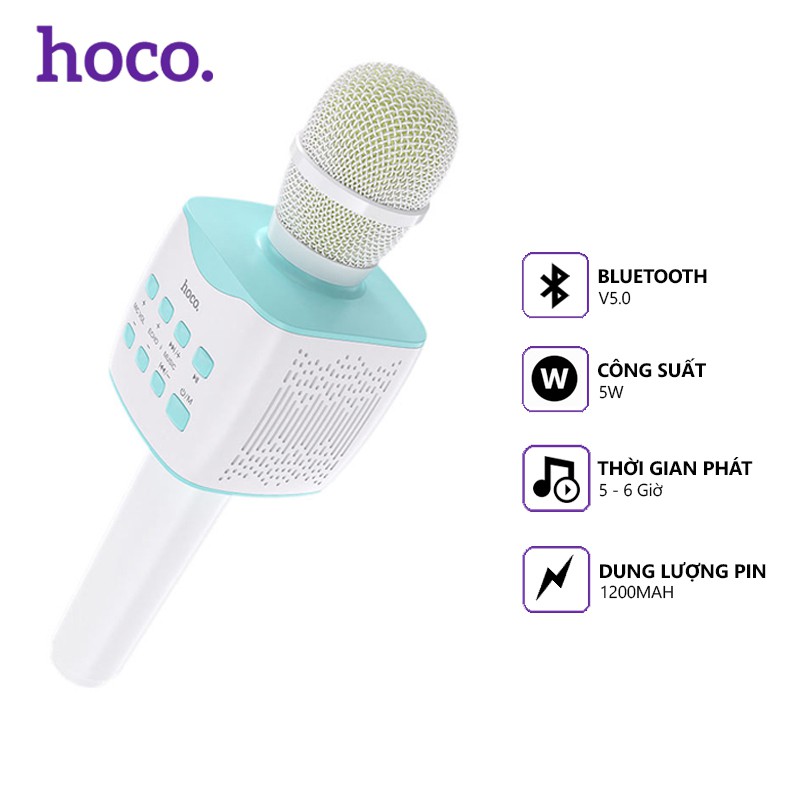 Micro Bluetooth Hoco BK5 V5.0, phát nhạc sống động, nhiều chế độ thay đổi giọng