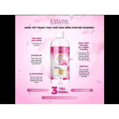 Nước tẩy trang Eveline Facemed+ Micellar 3 in 1 tẩy sạch cho mặt-mắt-môi, giữ ẩm cho da