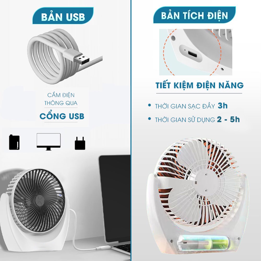 Quạt Để Bàn Văn Phòng Tích Điện Động Cơ Không Tiếng Ồn