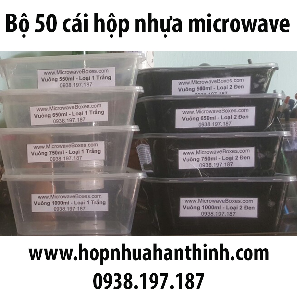 Combo 50 cái hộp nhựa chữ nhật đủ size đựng Thực Phẩm / Thức Ăn / Kim Chi / Chân Gà / Slime