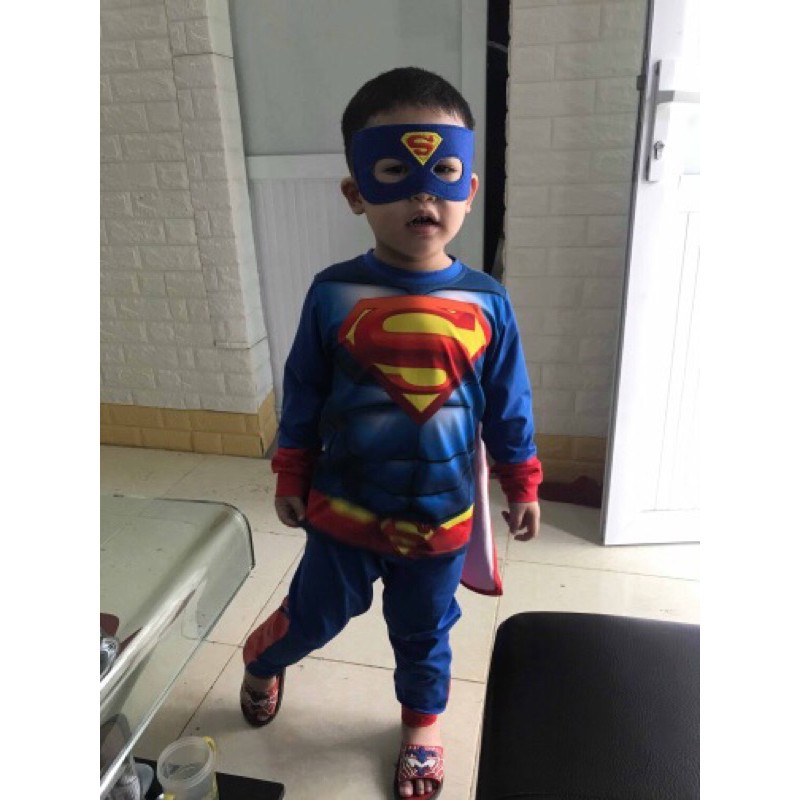 Bộ Super man Dài Tay  In 3D, Co Giãn 4 Chiều, Thấm Mồ Hôi tốt (Tặng Áo Choàng Và Mặt Nạ), Bao Đẹp