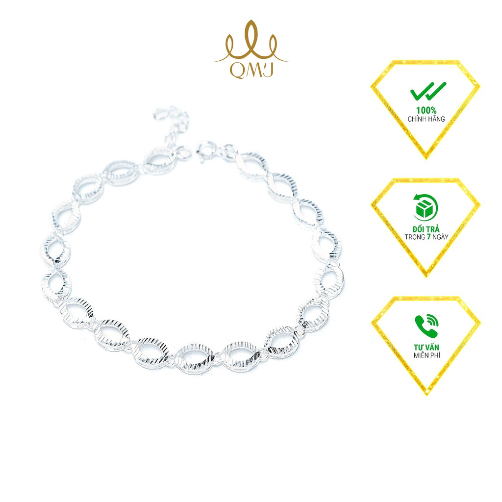 Lắc tay bạc QMJ Hình elip trơn phay móc máy tinh tế, lấp lánh - Q178