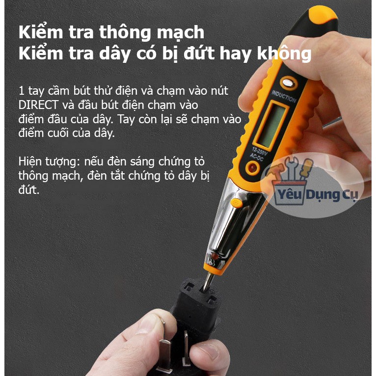 Bút thử điện cảm ứng điện từ AC2 - bút thử điện thông mạch thông minh hiển thị điện áp, có đèn pin