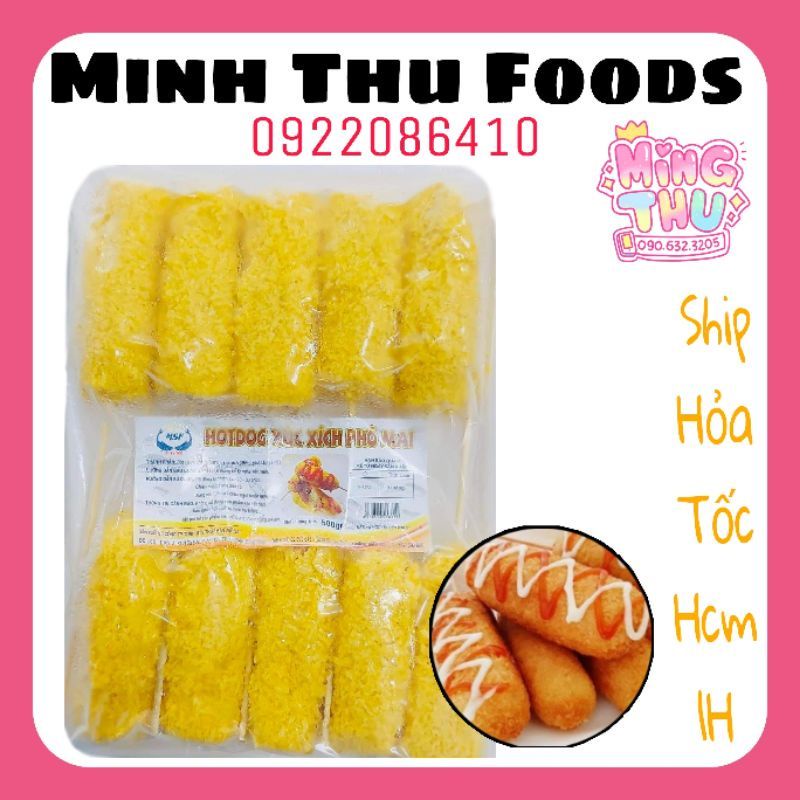 Hotdog xúc xích phô mai tẩm bột Hàn Quốc khay 10 cây 500g Mỹ Sa Food / Thoại An / Lacusina