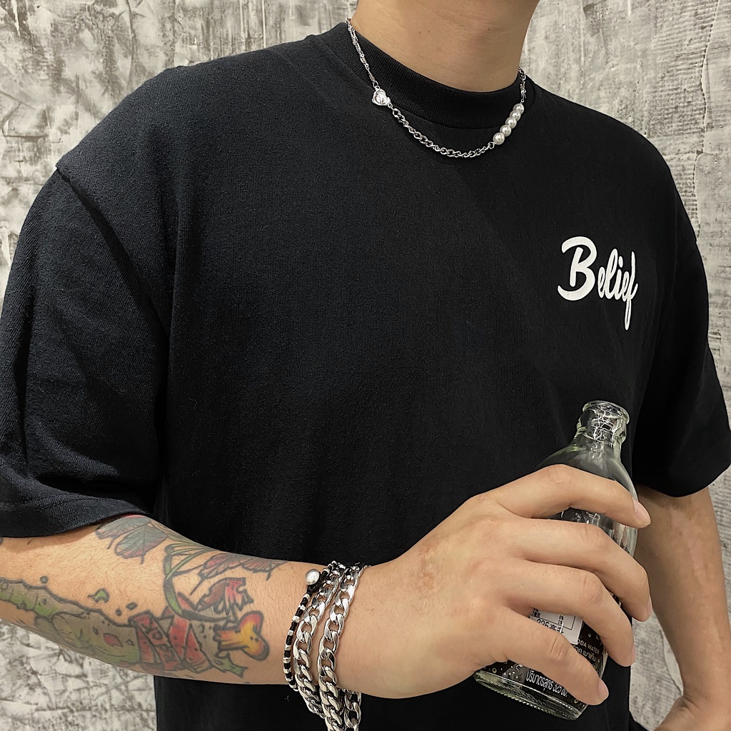 Vòng cổ đính hạt ngọc trai phong cách hip hop thời trang Hàn Quốc