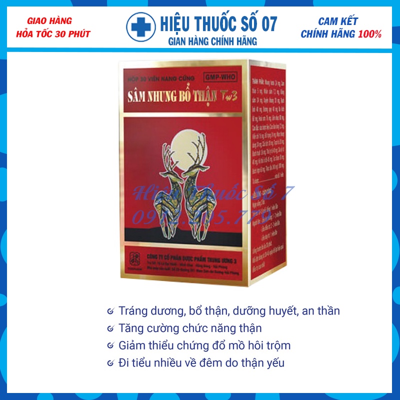 Sâm nhung tăng cường sinh lý Bổ Thận Nam giảm xuất tinh sớm-Hộp 30 Viên