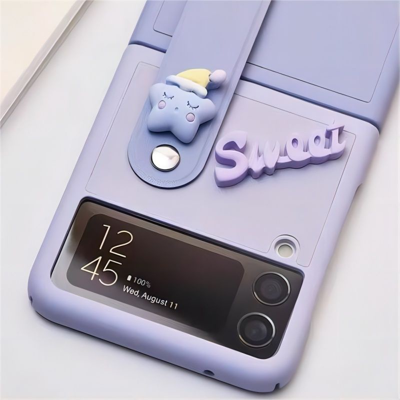 2 màu - Ốp Samsung Z Flip 4 - Z Flip 3 - Z Flip3 - Flip4 5G phối màu kèm charm dễ thương và dây da cầm tay