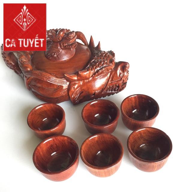 Bộ ấm chén rồng gỗ hương