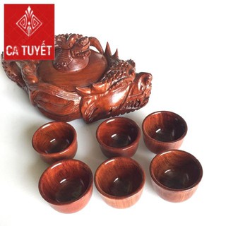 Bộ ấm chén rồng gỗ hương