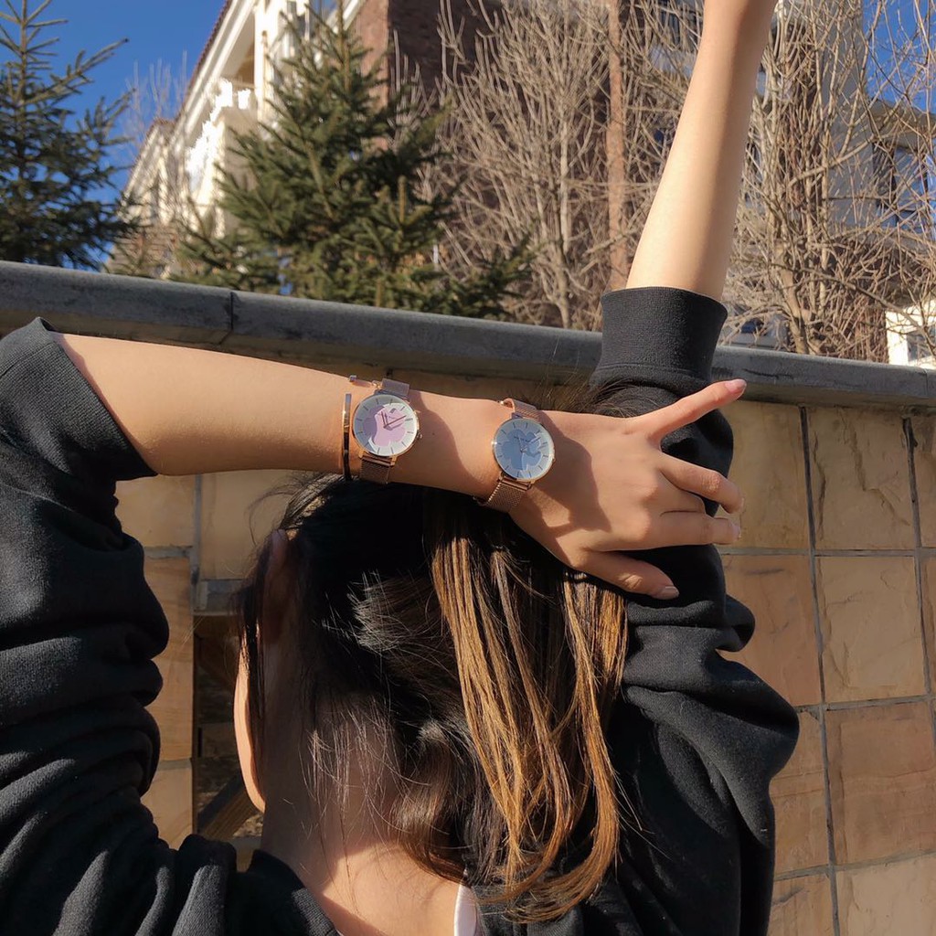 Đồng hồ nữ siêu mỏng HANNAH MARTIN CC36 họa tiết bông hoa đổi màu máy Nhật cao cấp dây thép sang trọng cá tính