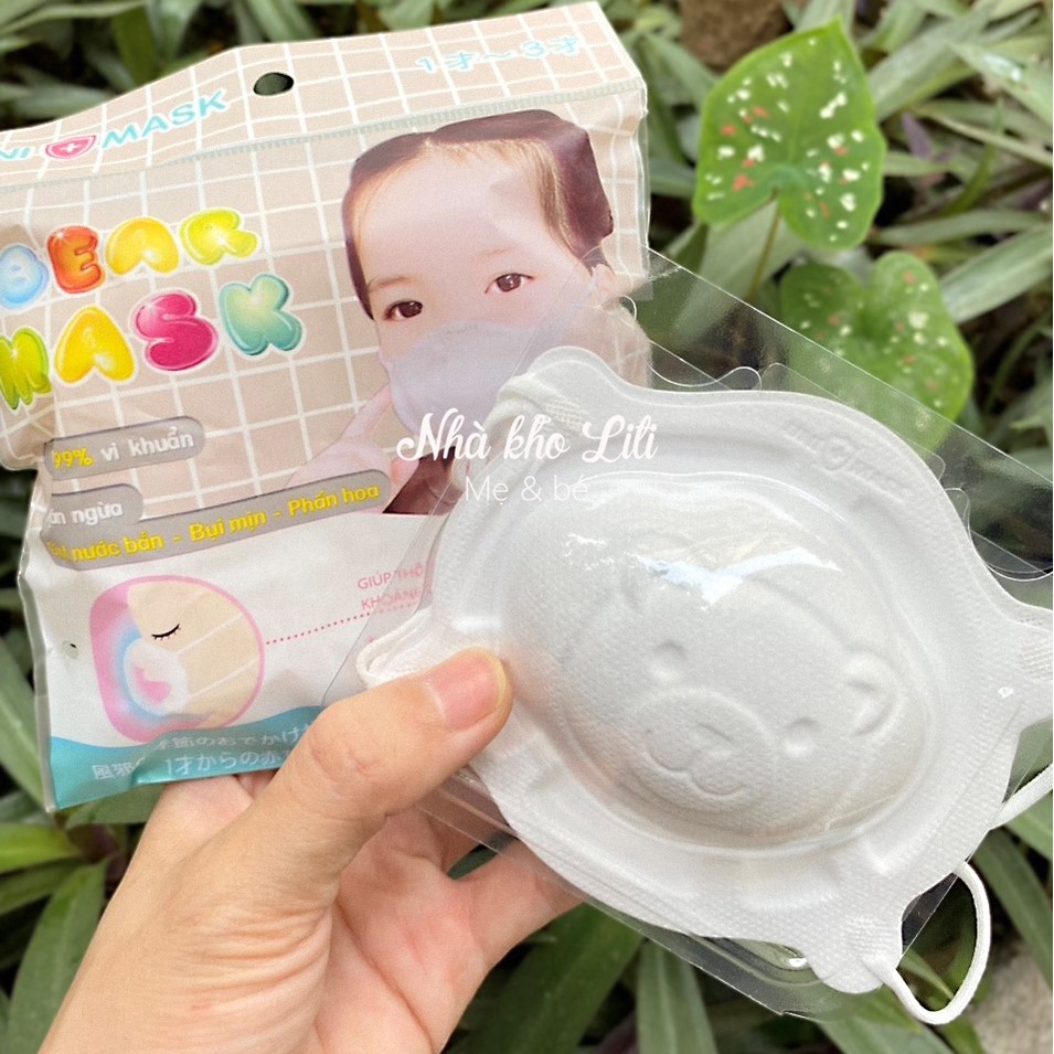 Set 3 cái Khẩu trang gấu KICHI có dây rút điều chỉnh cho bé