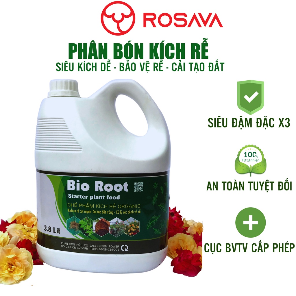 Phân bón hữu cơ vi sinh kích rễ, chống nấm Rosava can 4L rẻ cho hoa hồng, hoa lan, hoa giấy, sen đá và cây cảnh