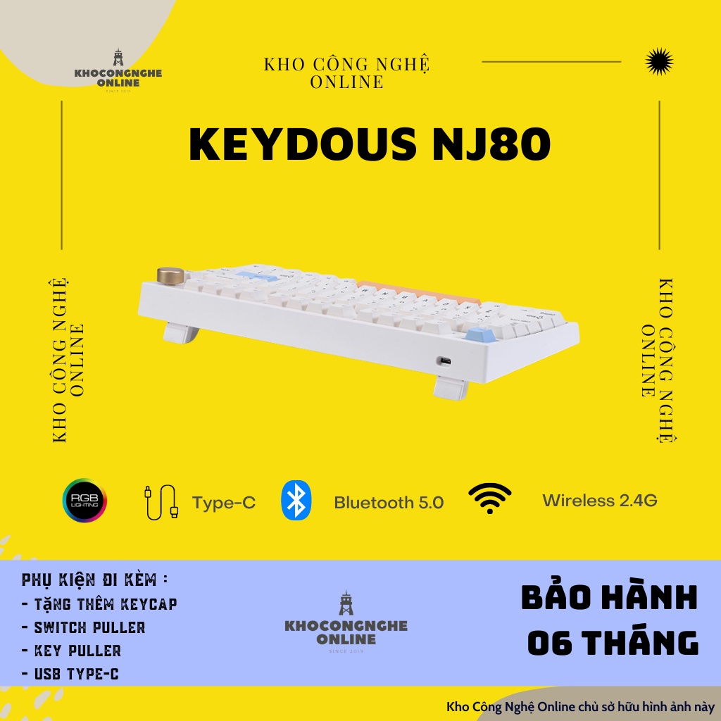 Bàn phím cơ Keydous NJ80 RGB HOTSWAP - Bàn phím cơ không dây NJ80 Bluetooth 5.0 / Wireless 2.4G / Dây type C