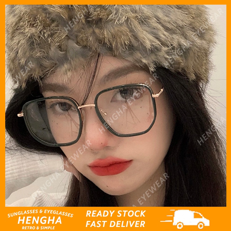 Kính Mát TR90 Gọng Kim Loại Tròng Vuông Bất Đối Xứng Thời Trang Hàn Quốc Cho Nữ