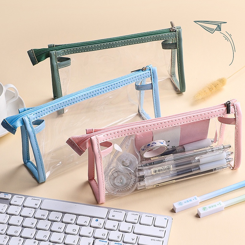 Hộp Bút Trong Suốt cute,Túi đựng bút bằng PVC trong suốt có khóa kéo chống nước hồng xanh đỏ xanh vàng sinh viên văn phòng nghiên cứu máy tính để bàn văn phòng phẩm