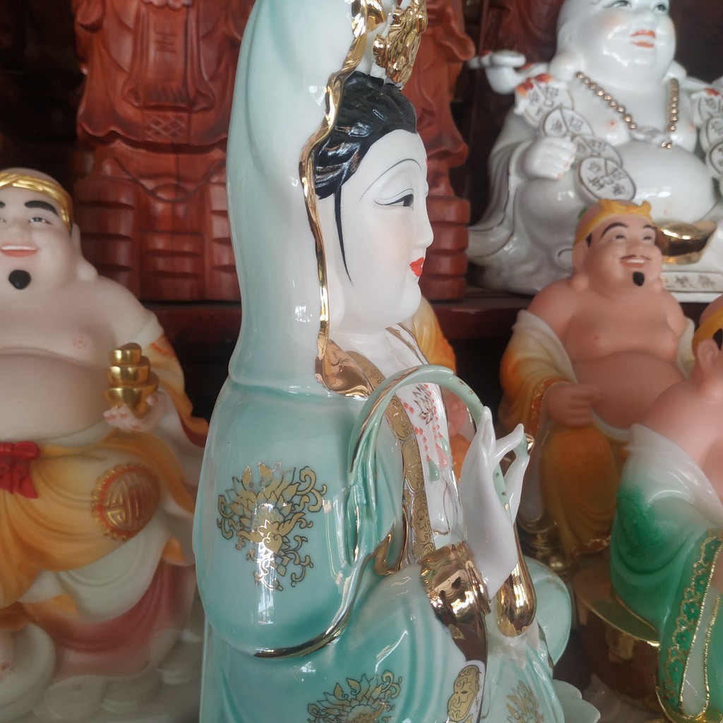 Tượng quan thế âm bồ tát sứ xanh cao 36 cm