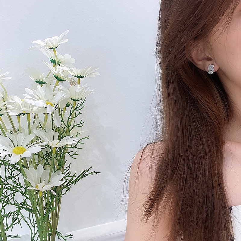 Bông Tai Mạ Bạc 925 Hình Hoa Nhỏ Hai Lớp Đơn Giản Dễ Thương Cho Nữ F914