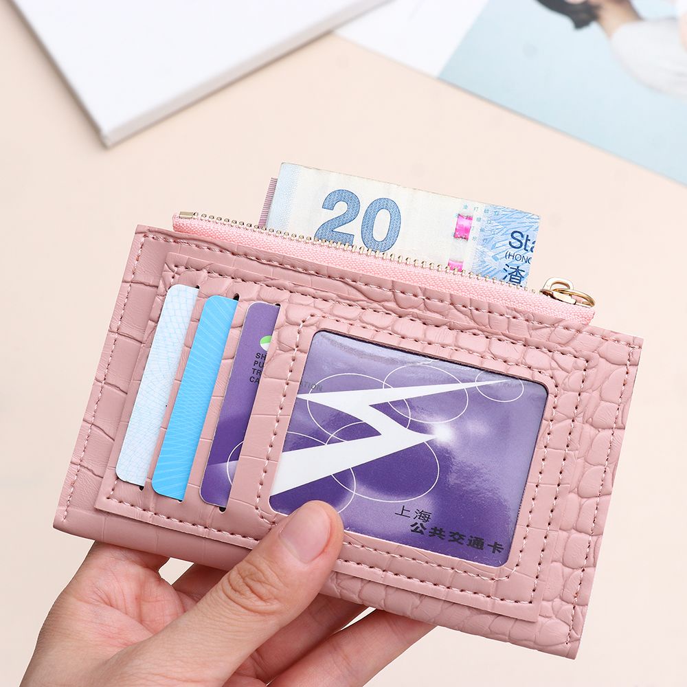 Ví da pu nhiều ngăn đựng thẻ và tiền xu có khóa kéo phong cách thời trang doanh nhân