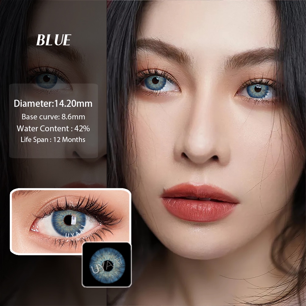 Bộ 2 Kính Áp Tròng Màu Xanh Dương 0-8.00 Độ Mềm Mại Chuyên Dụng Trang Điểm Mắt To