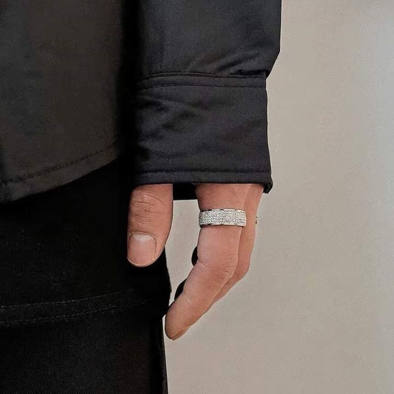 Nhẫn đính đá thép không gỉ hình dáng unisex đơn giản thanh lịch phong cách hiphop