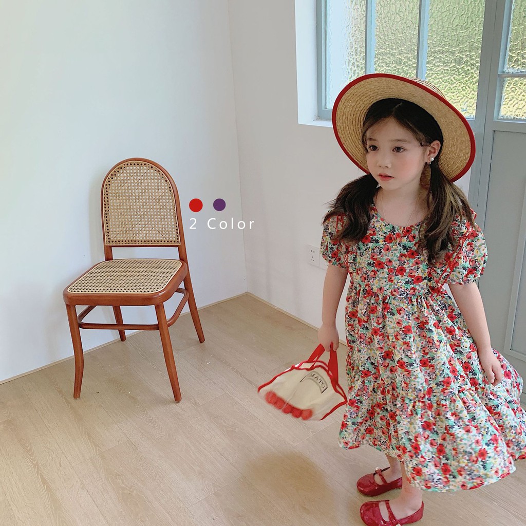 Đầm in họa tiết hoa phong cách Hàn Quốc xinh xắn cho bé gái