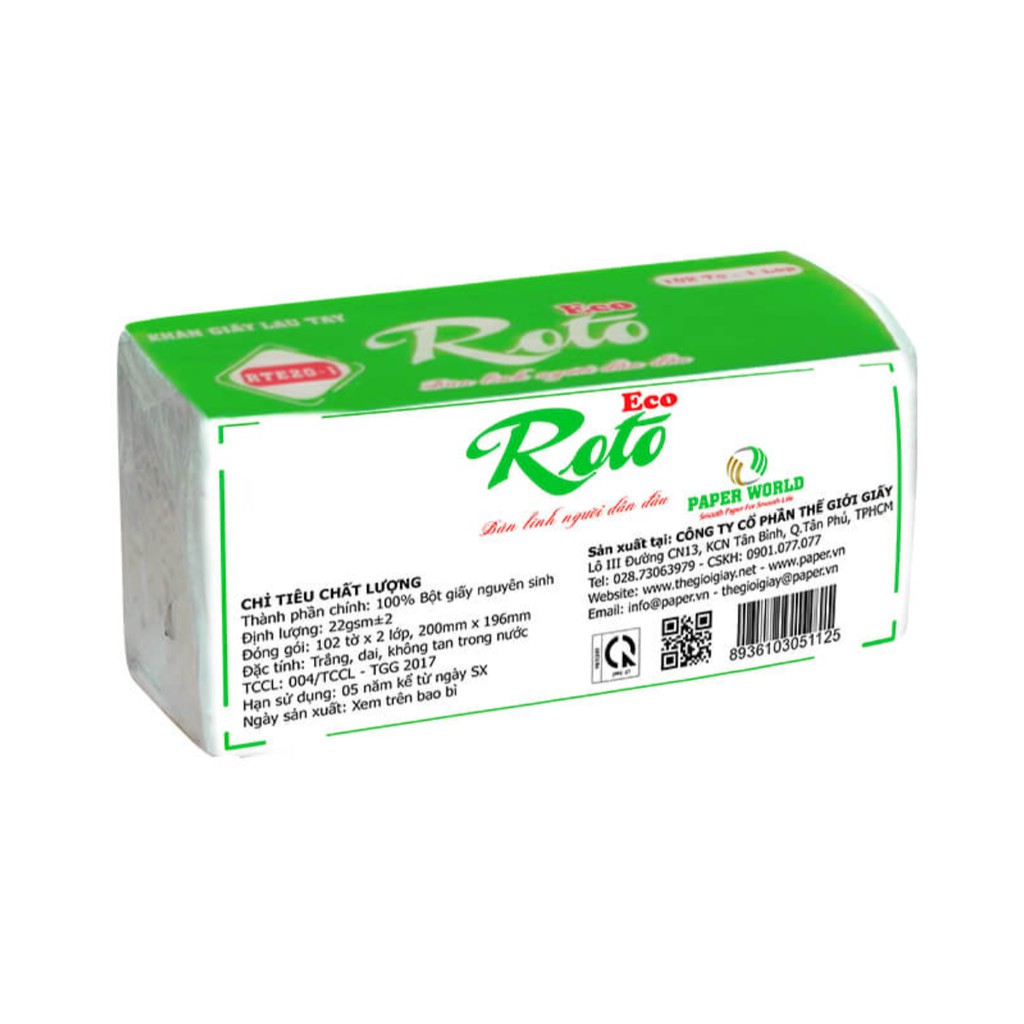 [COMBO20 GÓI RTE20-1] Khăn giấy rút đa năng ROTO ECO RTE20-1 | Thế Giới Giấy - 100% bột giấy nguyên sinh - 102 tờ/1 gói