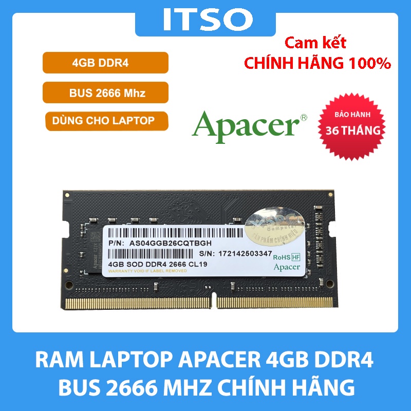 RAM laptop Apacer DDR4 4GB bus 2666 chính hãng - Bảo hành 36 tháng