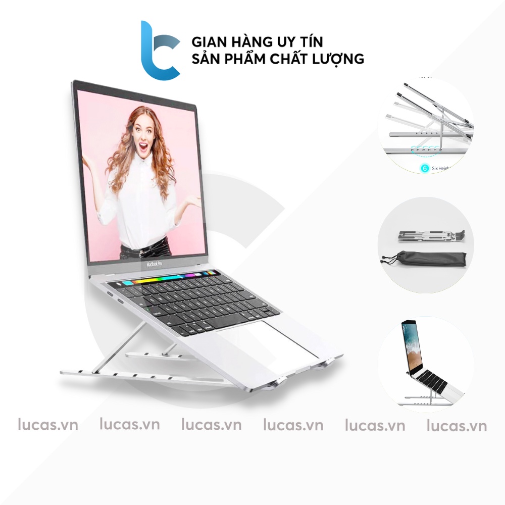Stand/Đế Nhôm Tản Nhiệt Dành Cho Macbook, Laptop Có Thể Gấp Gọn Và Điều Chỉnh 6 Nấc Độ Cao Lucas