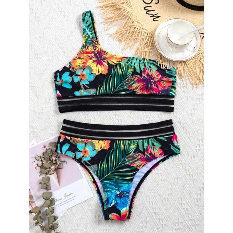 Bikini Nữ Lệch Vai In Họa Tiết Gợi Cảm Chất Lượng Cao Thời Trang Mùa Hè 2021