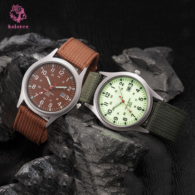 Đồng Hồ Analog Máy Quartz Dây Vải Quân Đội Chống Nước Cho Nam