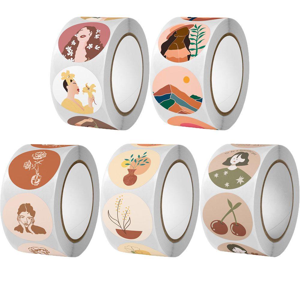 Cuộn 500 Nhãn Dán Nhỏ Nhắn In Họa Tiết Hoạt Hình Dễ Thương