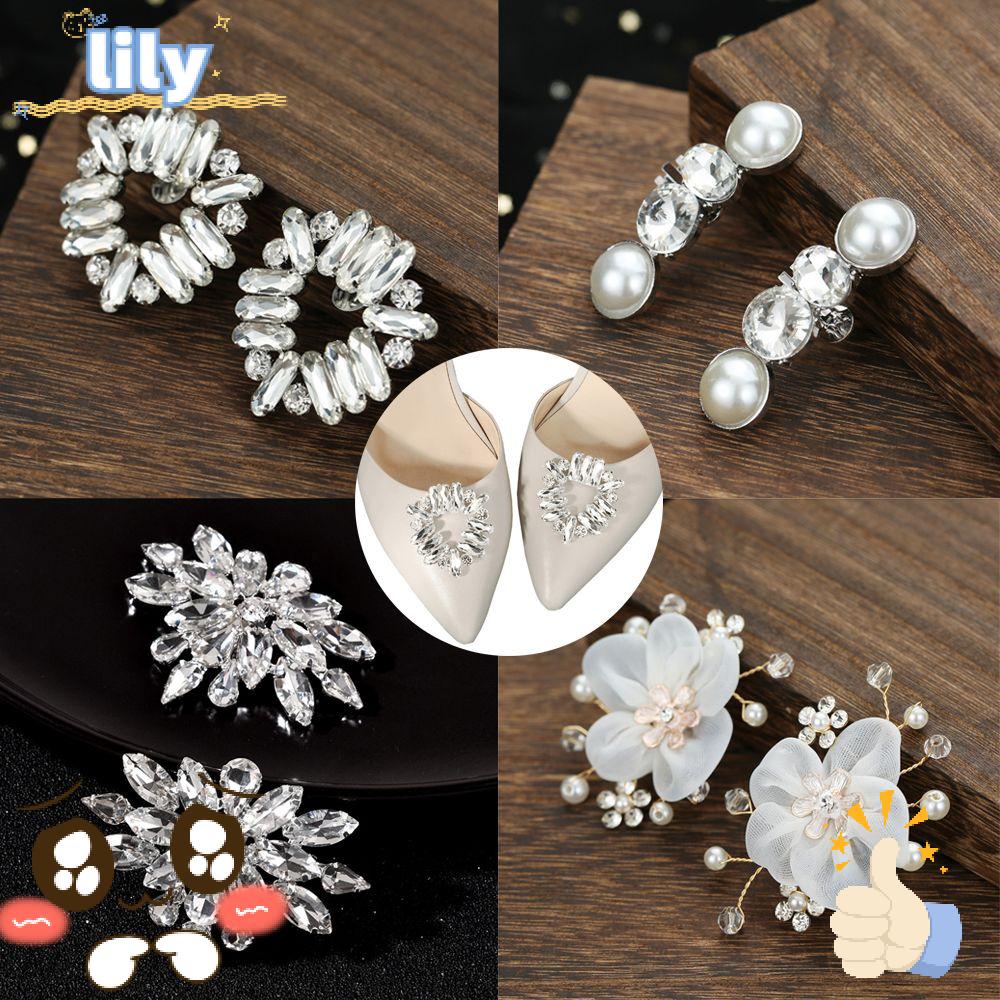Set 2 Kẹp Trang Trí Giày Bằng Lụa Bóng Hình Bông Hoa